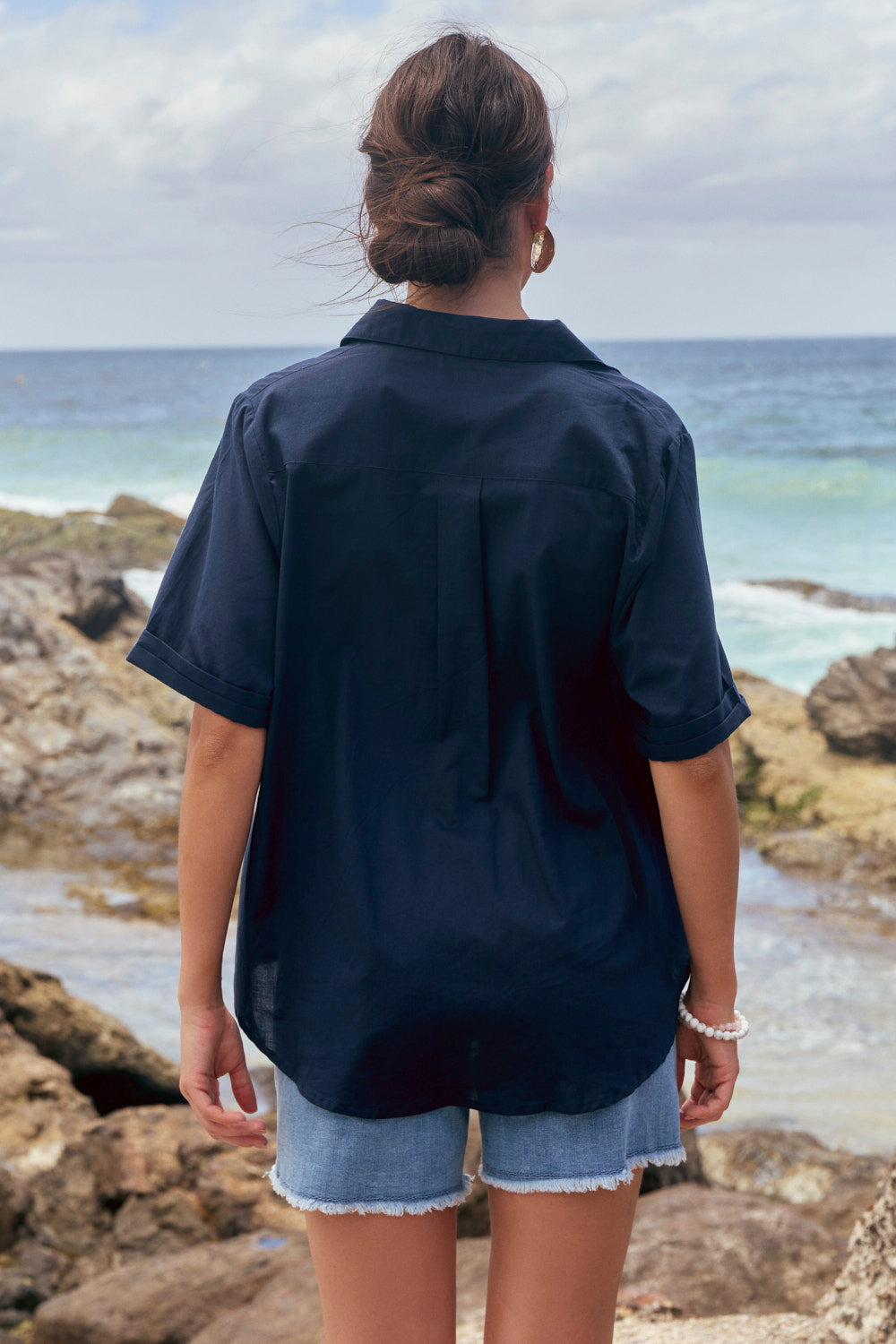 Amani Short Sleeve Cotton Shirt in Navy