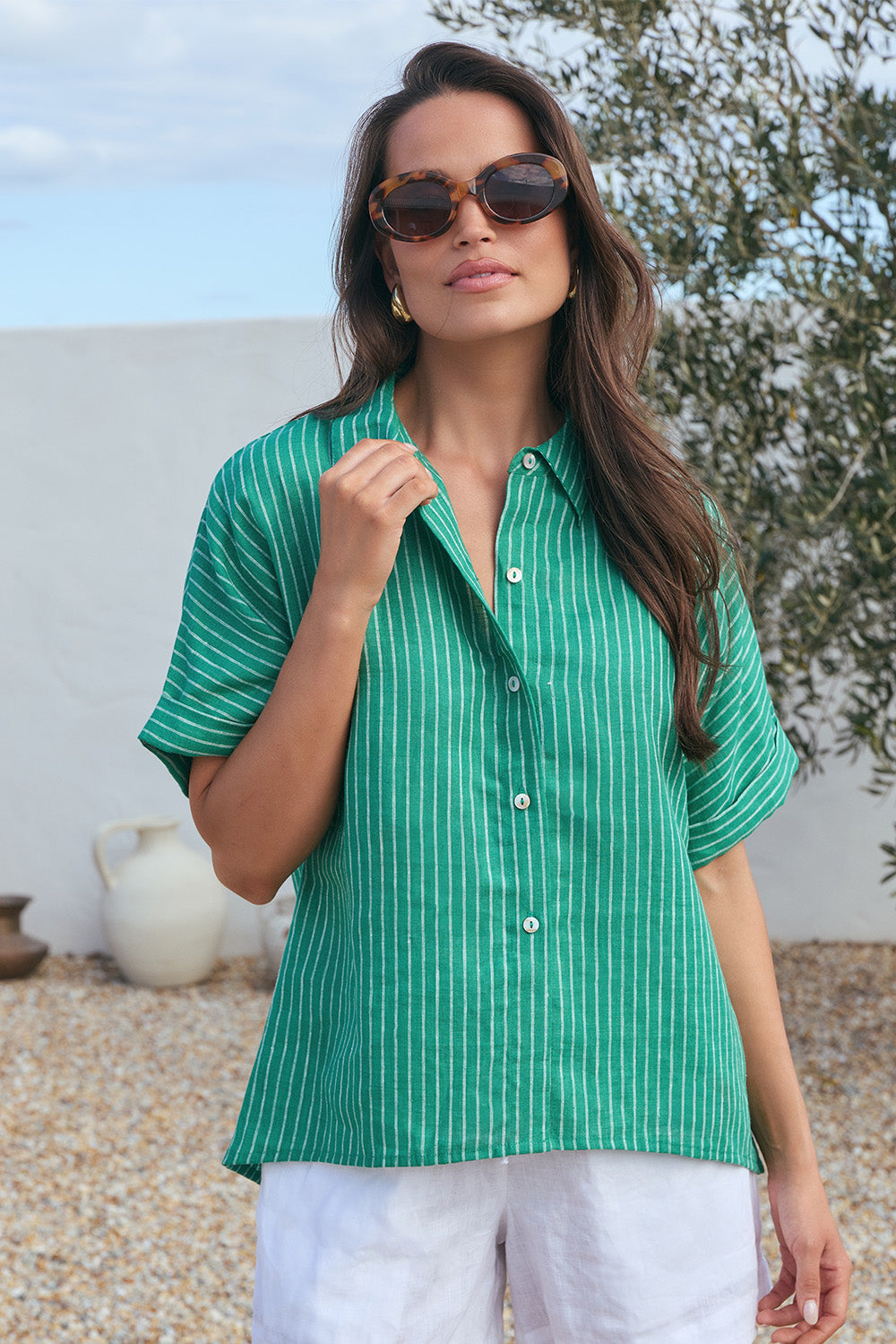 Carmen Linen Shirt in Emerald City
