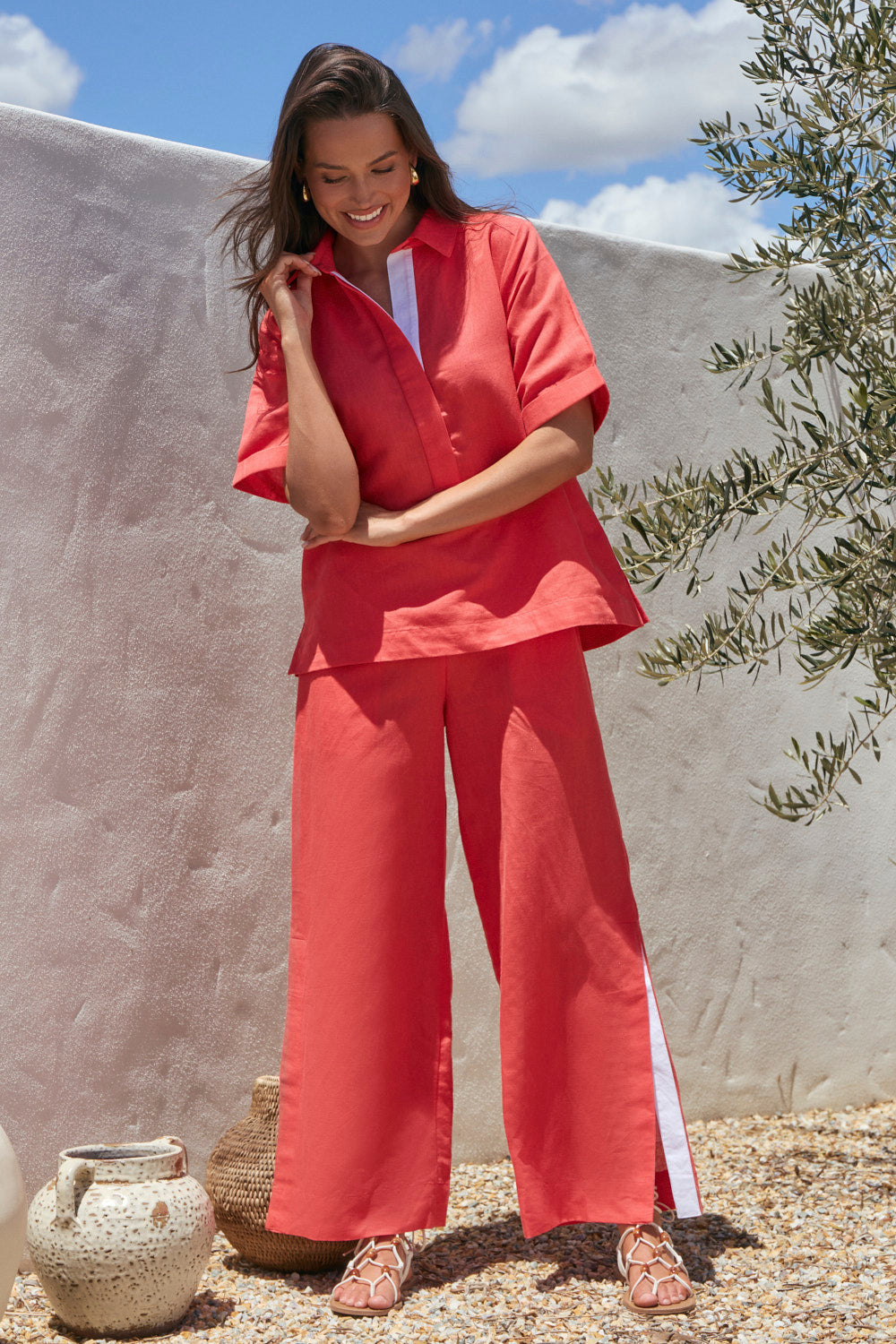 Ella Collared Top in Clementine