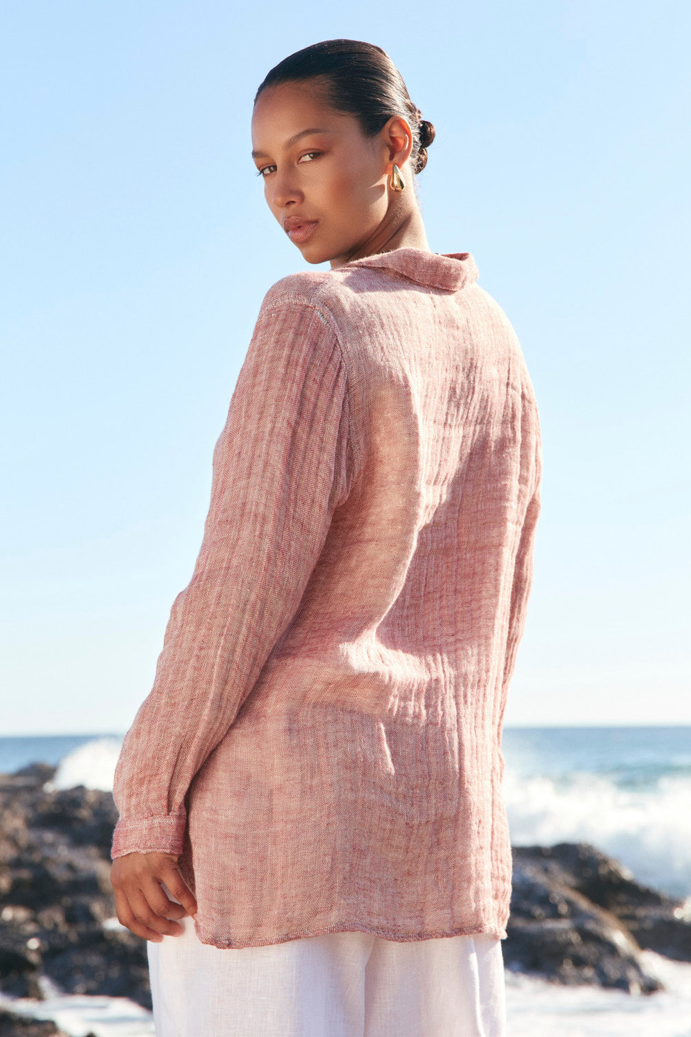 Natalia Linen Oversized Shirt in Red Tide