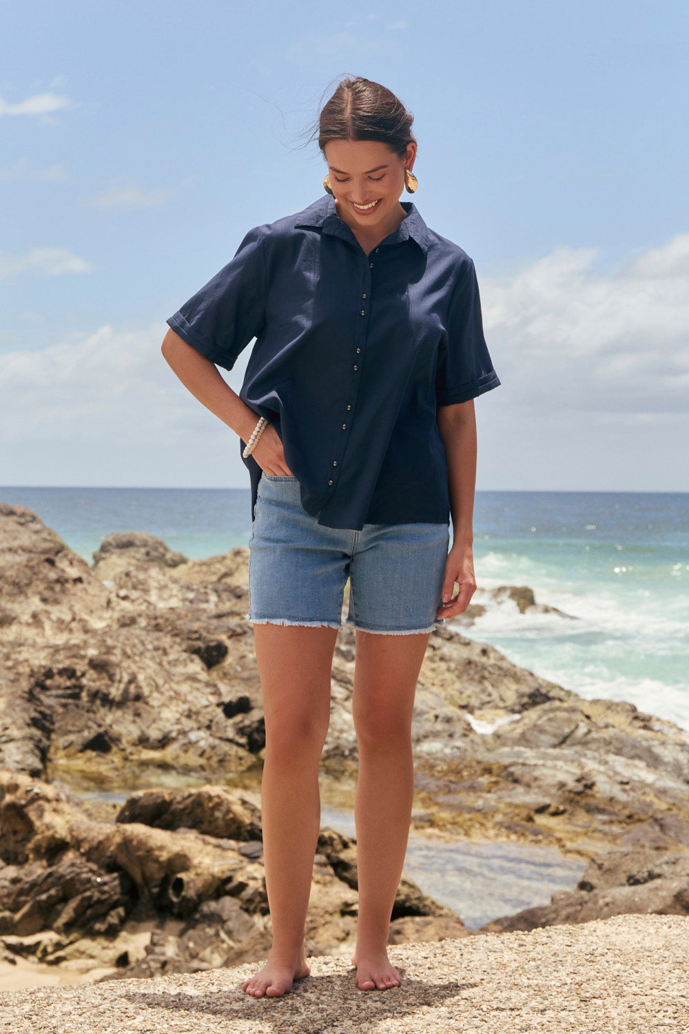 Amani Short Sleeve Cotton Shirt in Navy