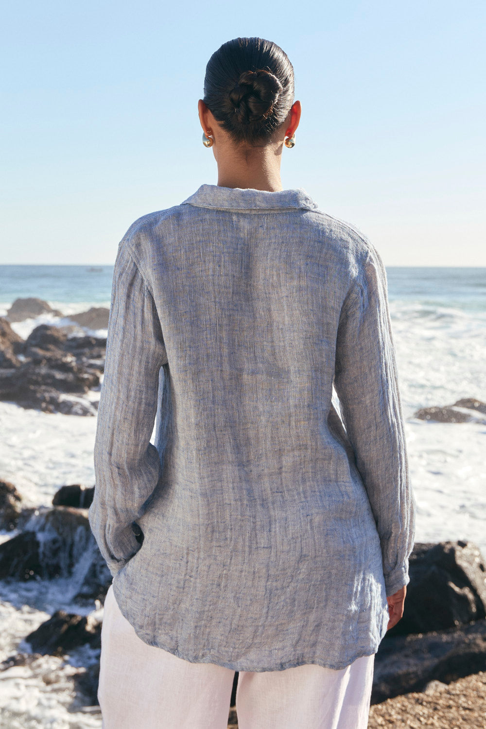 Natalia Linen Oversized Shirt in Sky Blue Tide